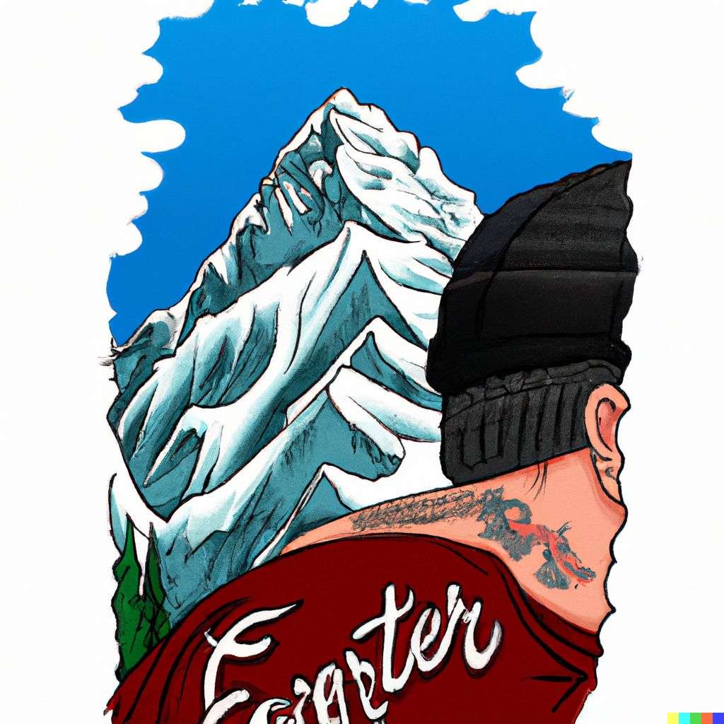 someone gazing at Mount Everest, detailed color retro tattoo design